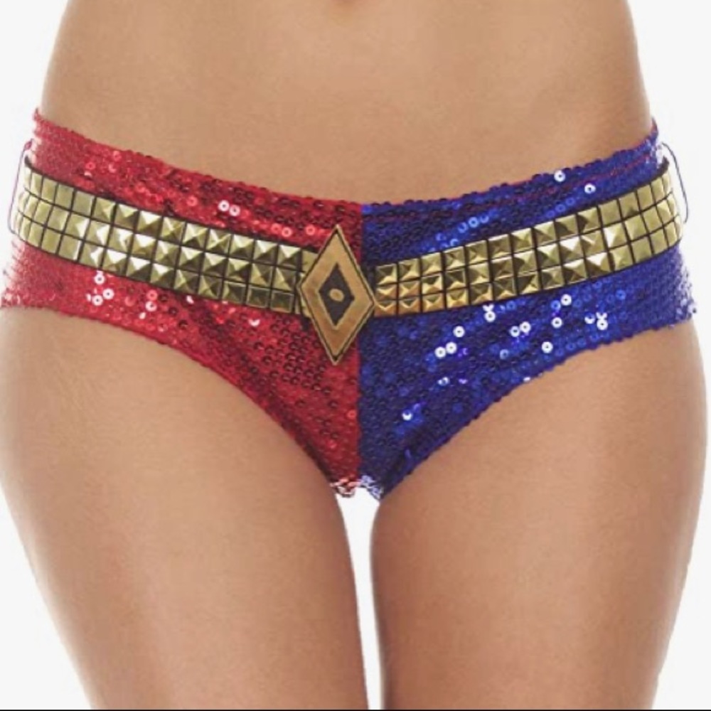 Harley Quinn sequin shorts with attached belt